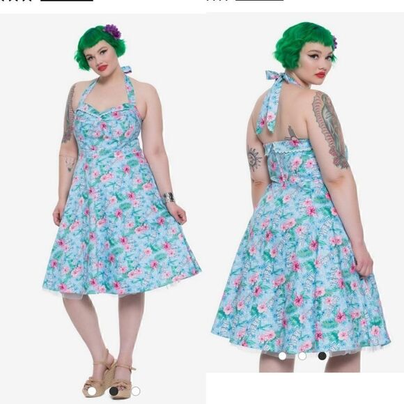 Hot Topic Tiki Blue Floral Swing Dress M - Picture 1 of 8